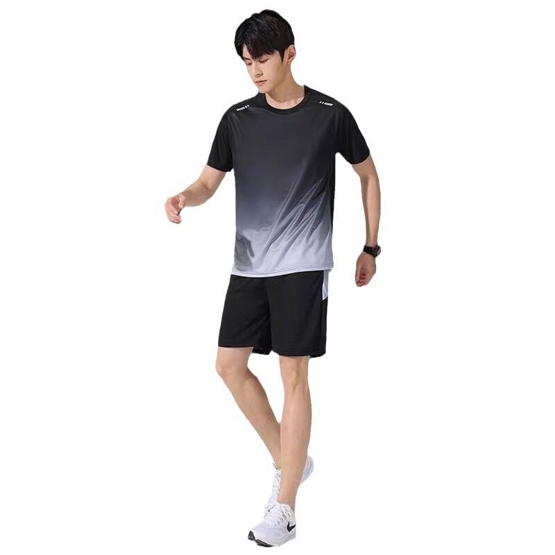 Men 2 Piece Outfits Summer Cool Short Sleeve Tee Shirts and Shorts Classic Fit Sport Set Tracksuit 2