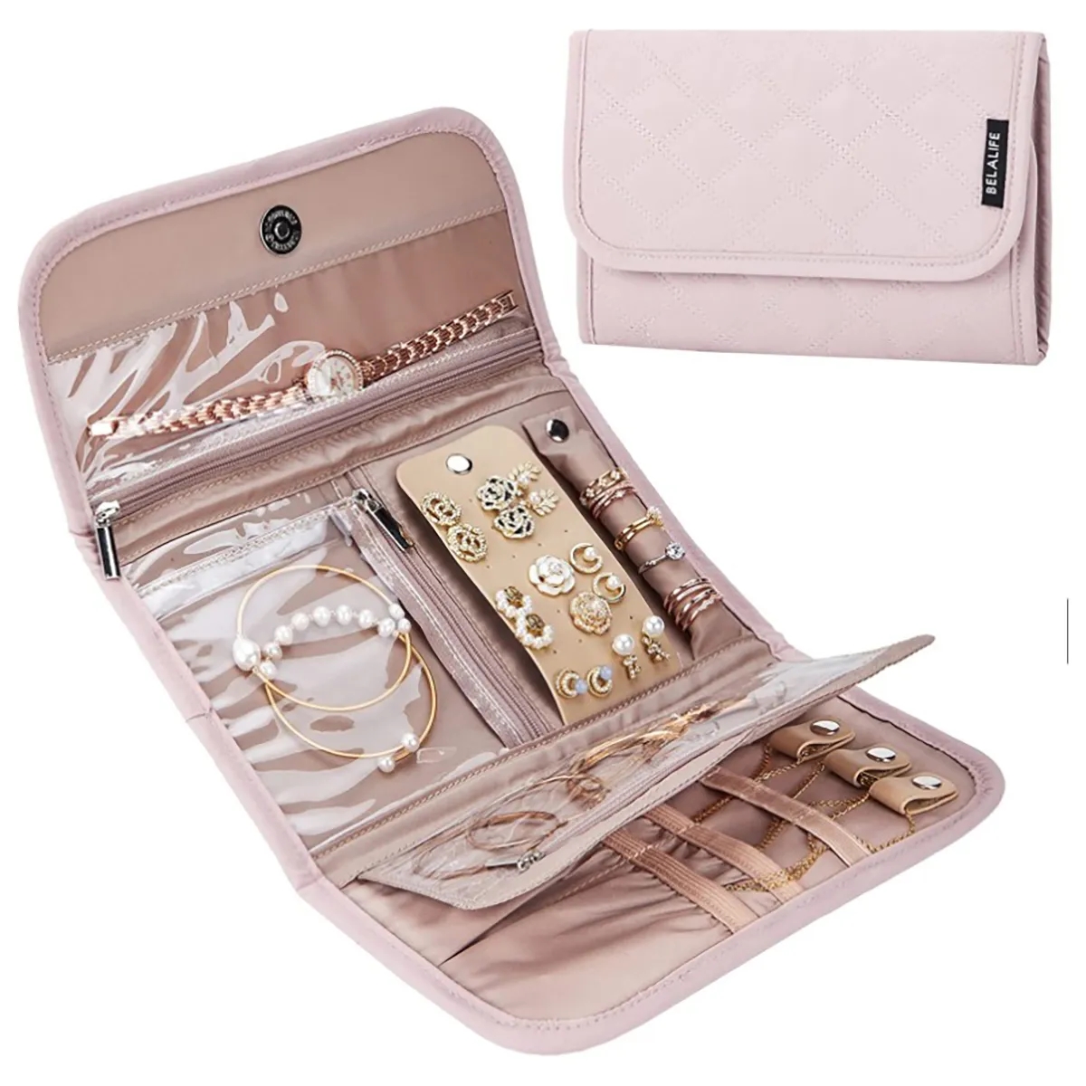 Travel Jewelry Bag Foldable Earring Storage Roll 5