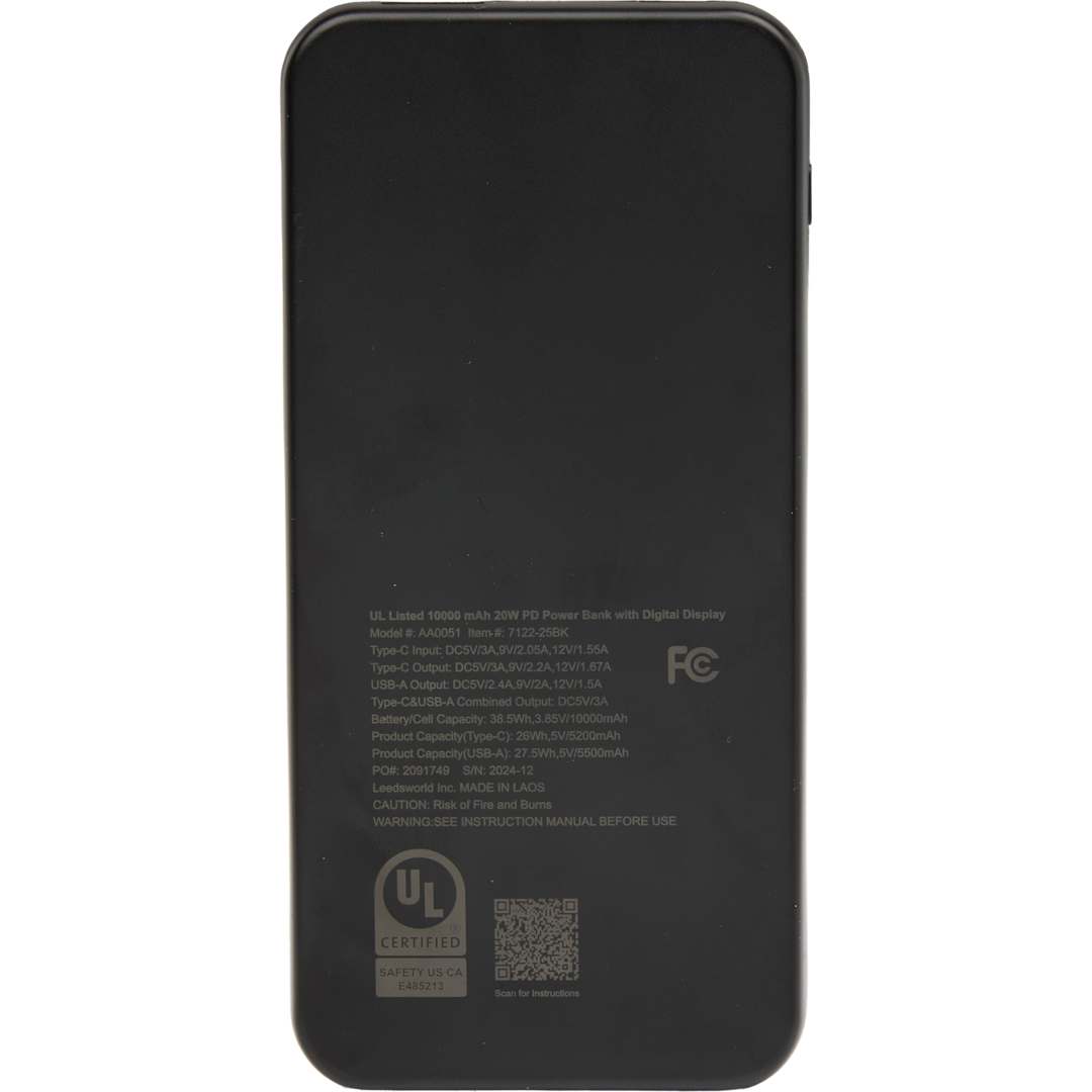 UL Listed 10000 mAh 20W Digital Display PowerBank 55