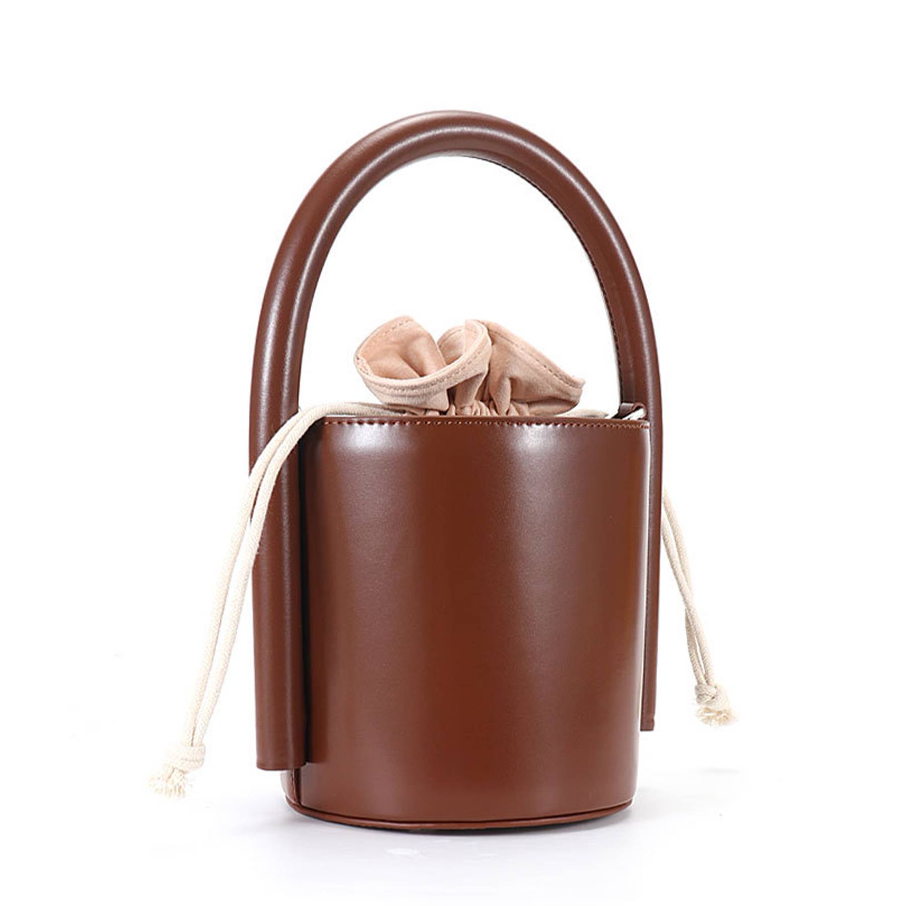 Genuine Leather Cylinder bucket cross-body Drawstring bag 5