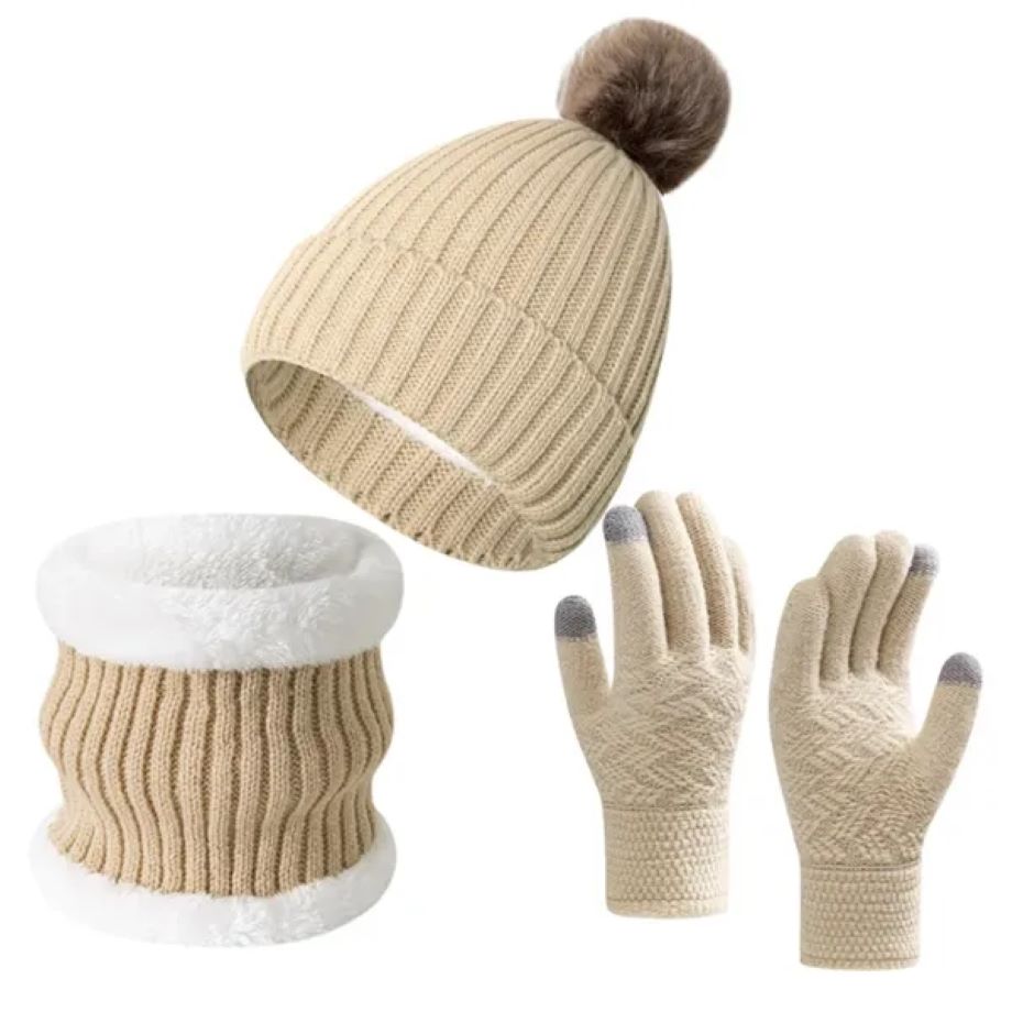 Winter Beanie Hat Scarf Touchscreen Gloves Set 2