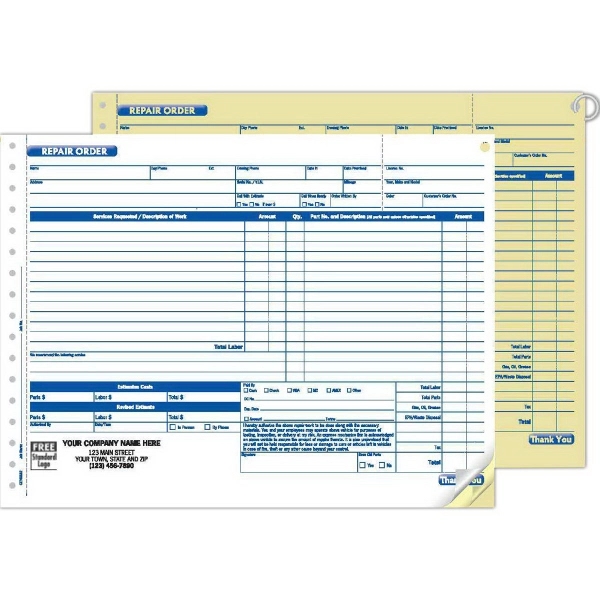 Repair Orders With Key Tag, Carbonless 2
