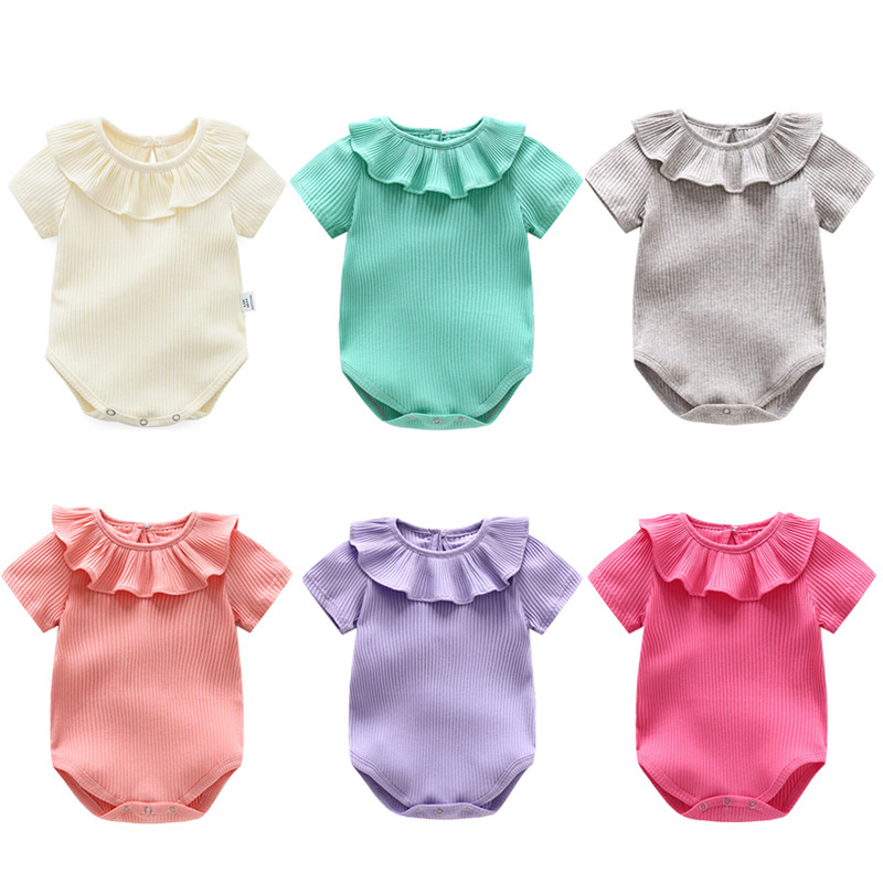 Summer ShortSleeve Ruffle Infant Romper One Piece Outfits 4