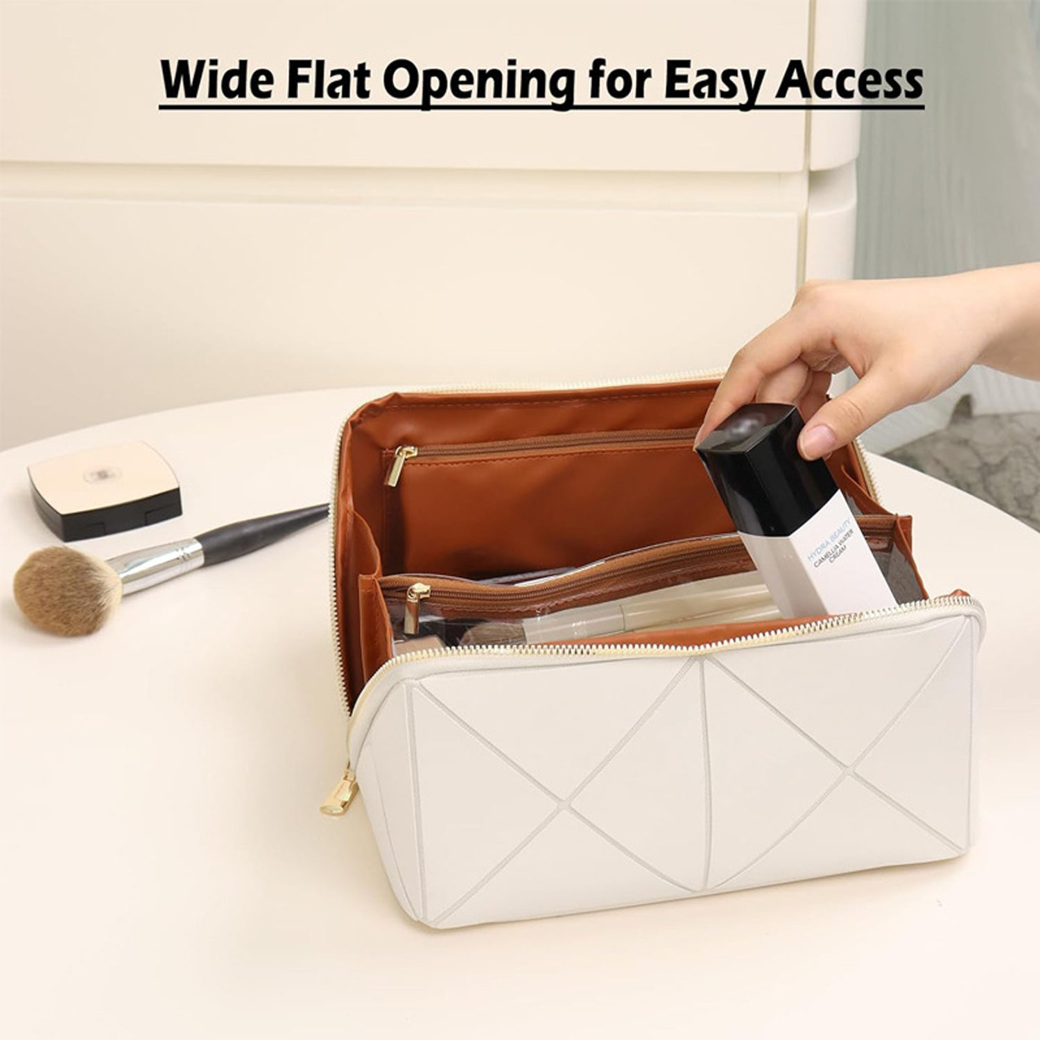 Travel Cosmetic Organizer Tote Bag Open Flat Makeup Case 5