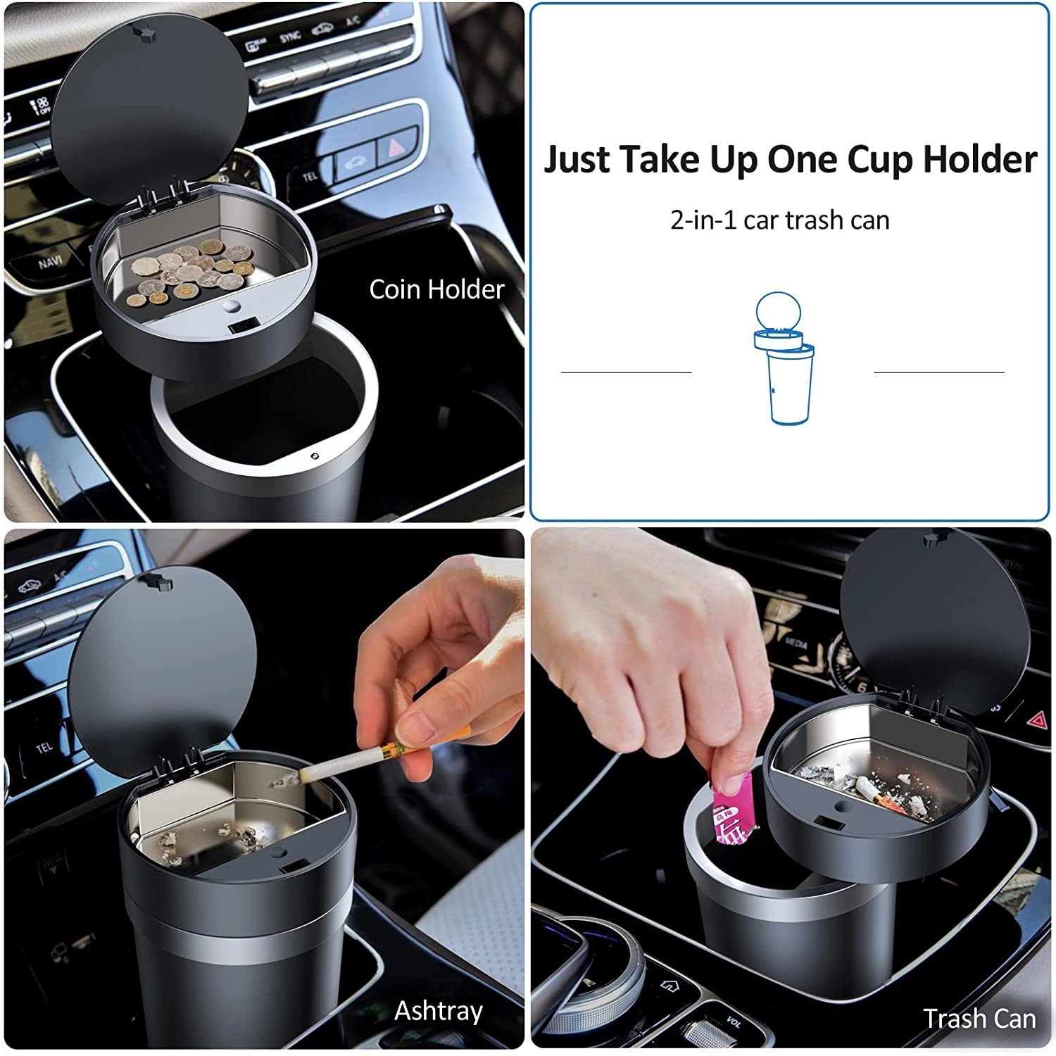 2 In 1 Car Ashtray Cup Holder Trash Can With Bags 4