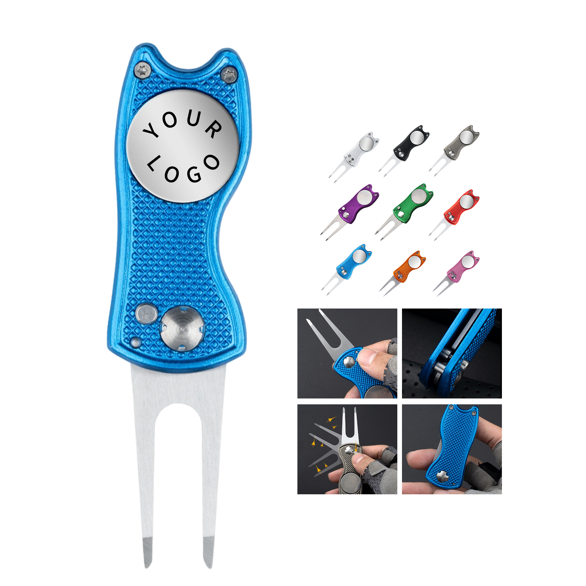 Alloy Foldable Golf Divot Repair Tool With Magnetic Ball Marker 5