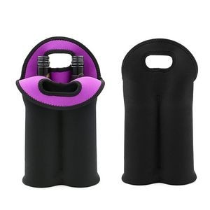 Neoprene Dual Color 2 Bottle Wine Bag With Cutout Handles 7