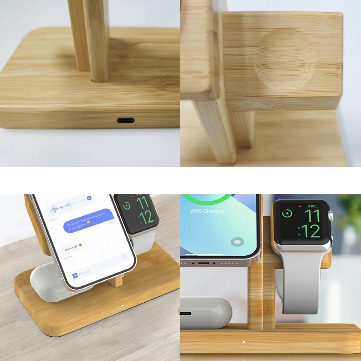 Bamboo Wireless Charging Stand For Phone Watch And Earbuds 2