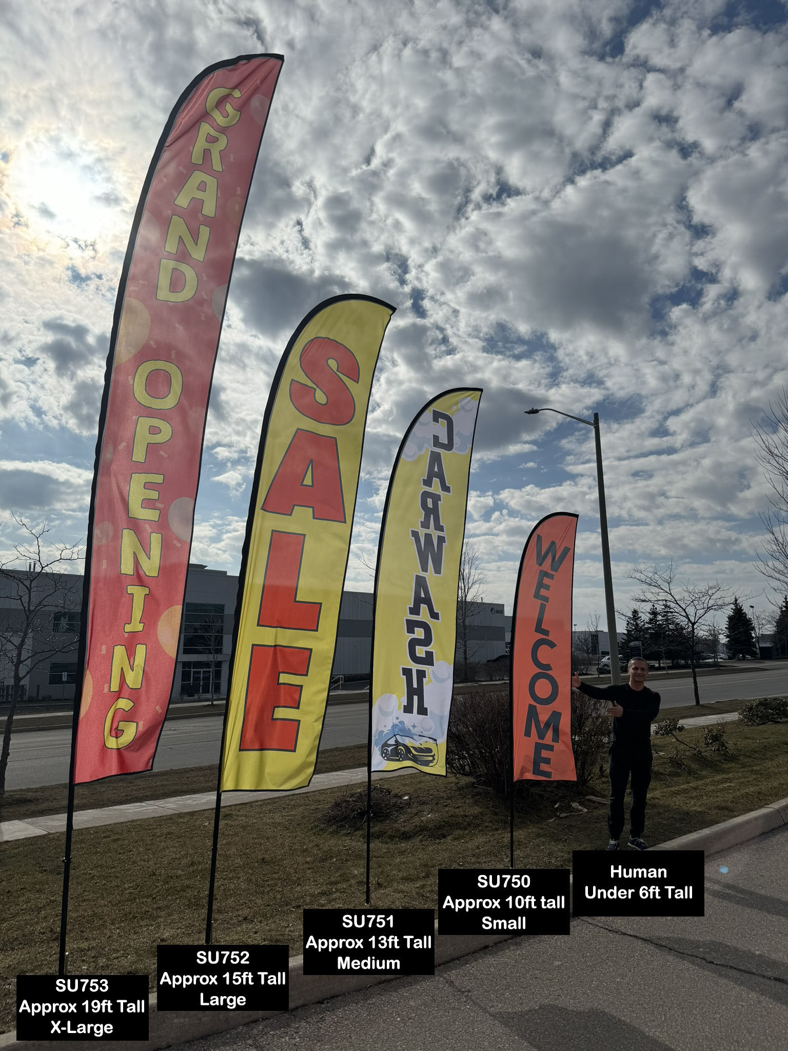 19' X-Large Feather Flag Kit, Full Color Graphics One Side, Outdoor Spike base and Bag Included 1