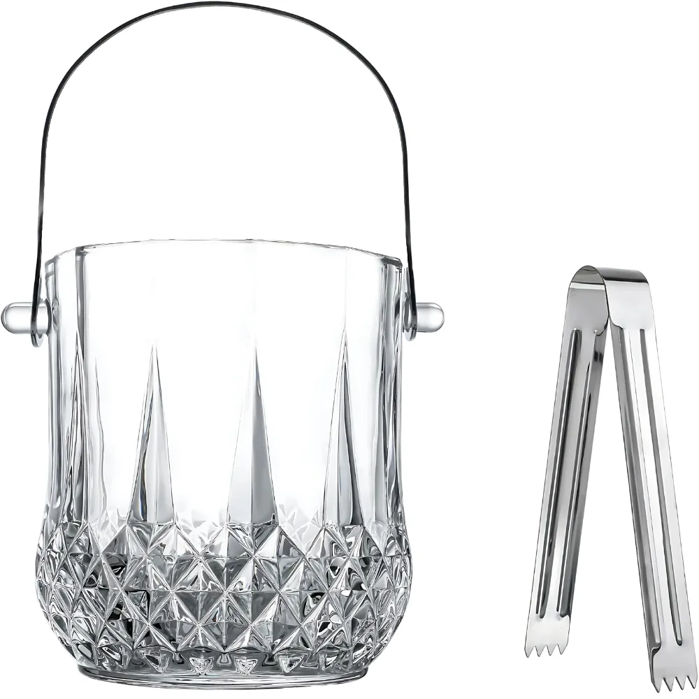 1.1L Mini Glass Ice Bucket with Handle and Tong 1