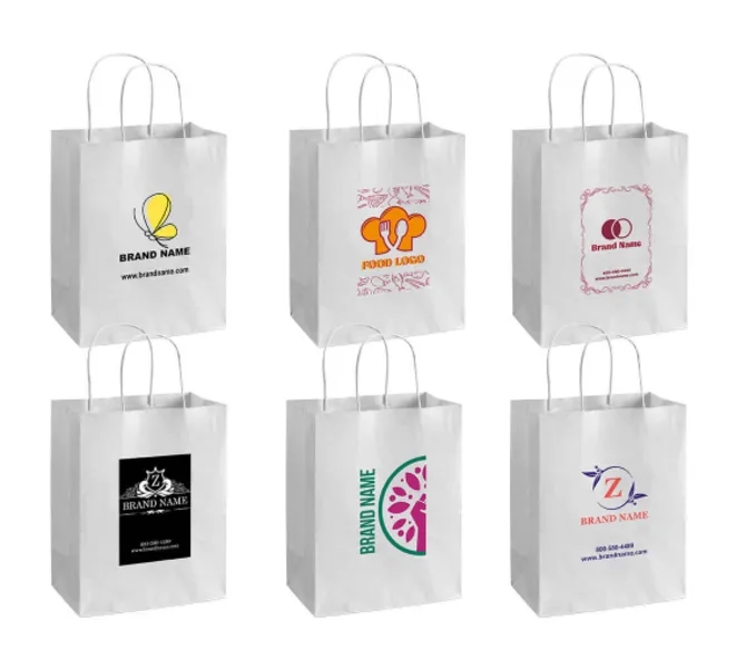 Printed White Paper Shopping Bags (5.5" x 3.25" x 8.375") 7