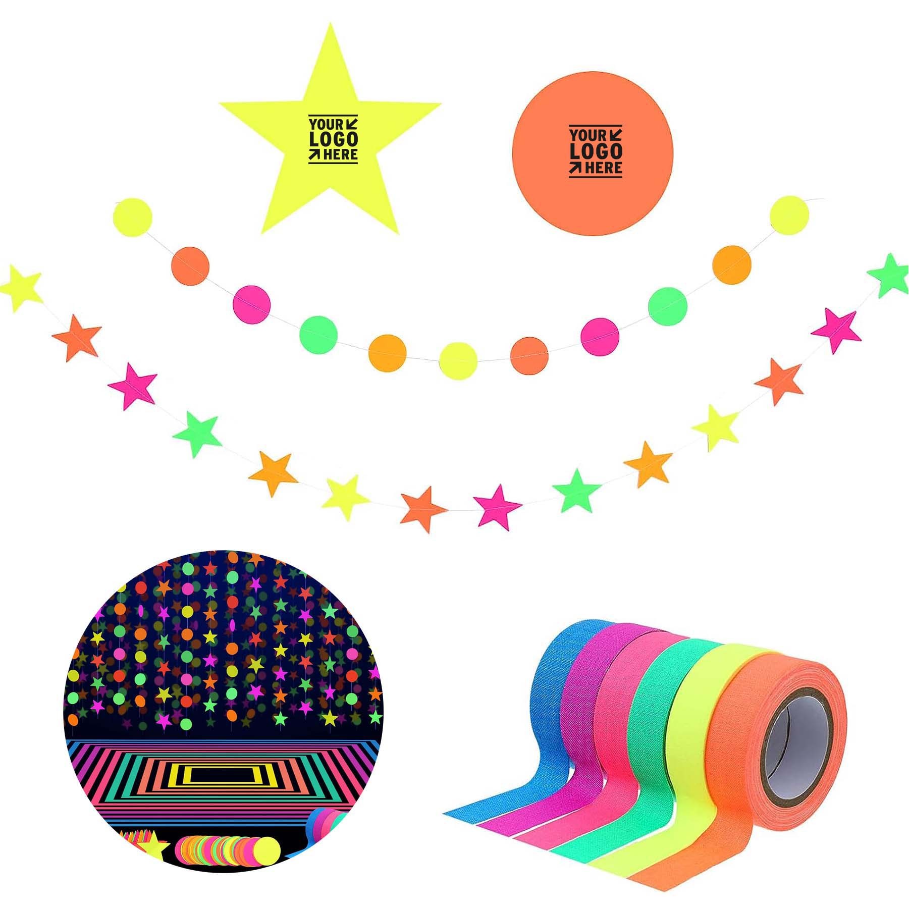 6 Colors 98.4ft UV Blacklight Reactive Tape 29ft Stars Garland 127ft Neon Party Glow Supplies Set 2