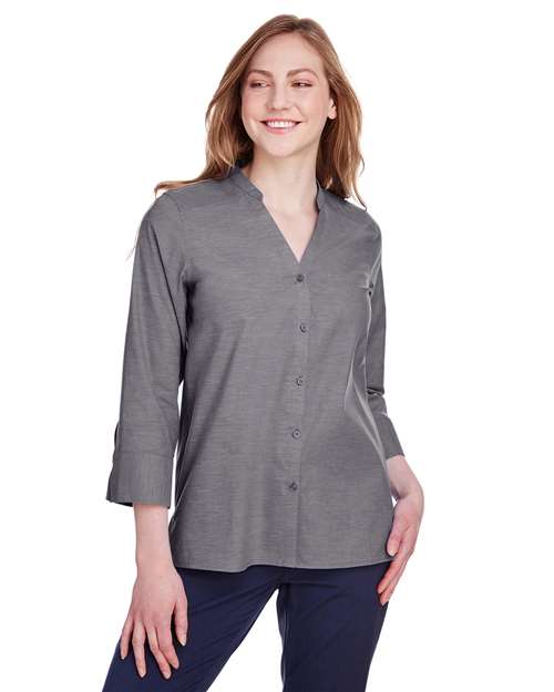 Women's Crown Collection® Stretch Pinpoint Chambra Three-Quarter Sleeve Shirt - DG562W 20