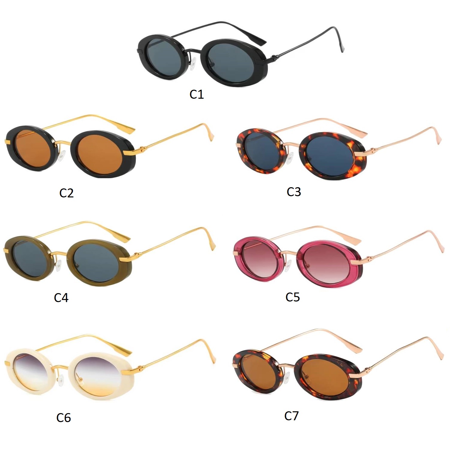 Unisex Oval Metal Temple Sunglasses 11