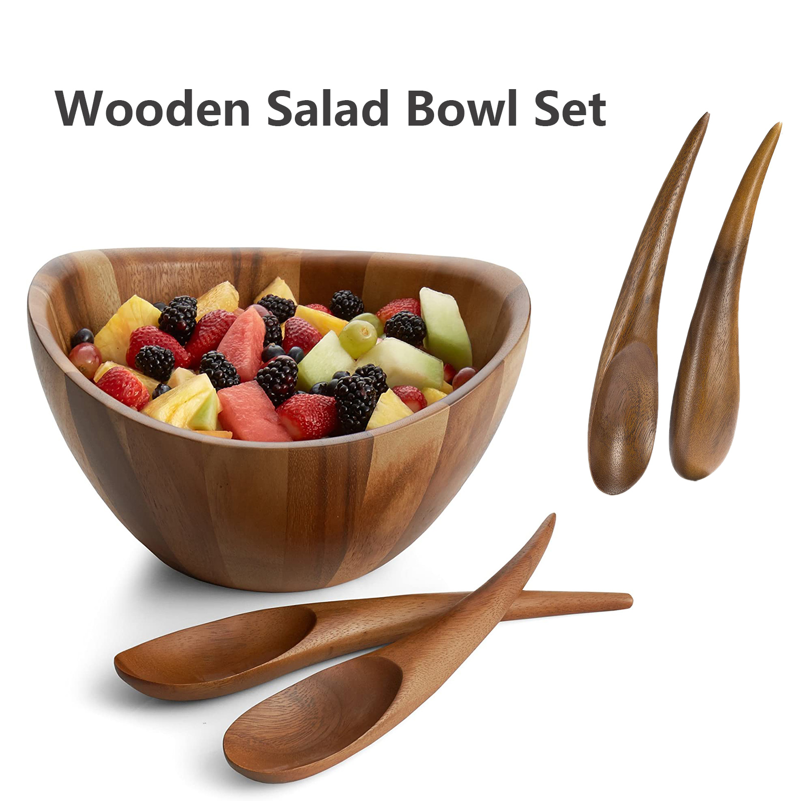 Gourmet Harmony 3 Piece Wooden Salad Bowl Set 2