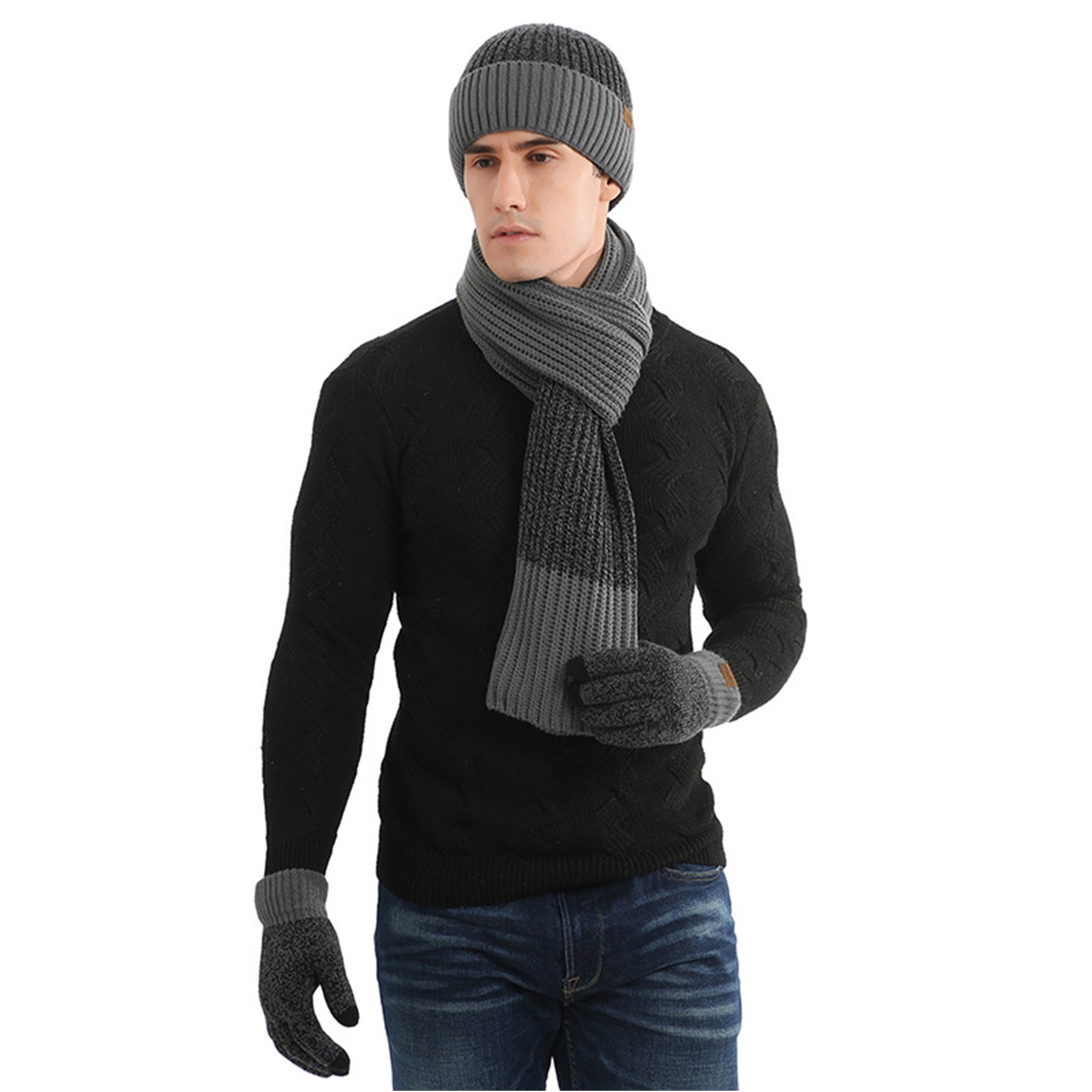 3PCS Color Matching Scarf Gloves Hat 2