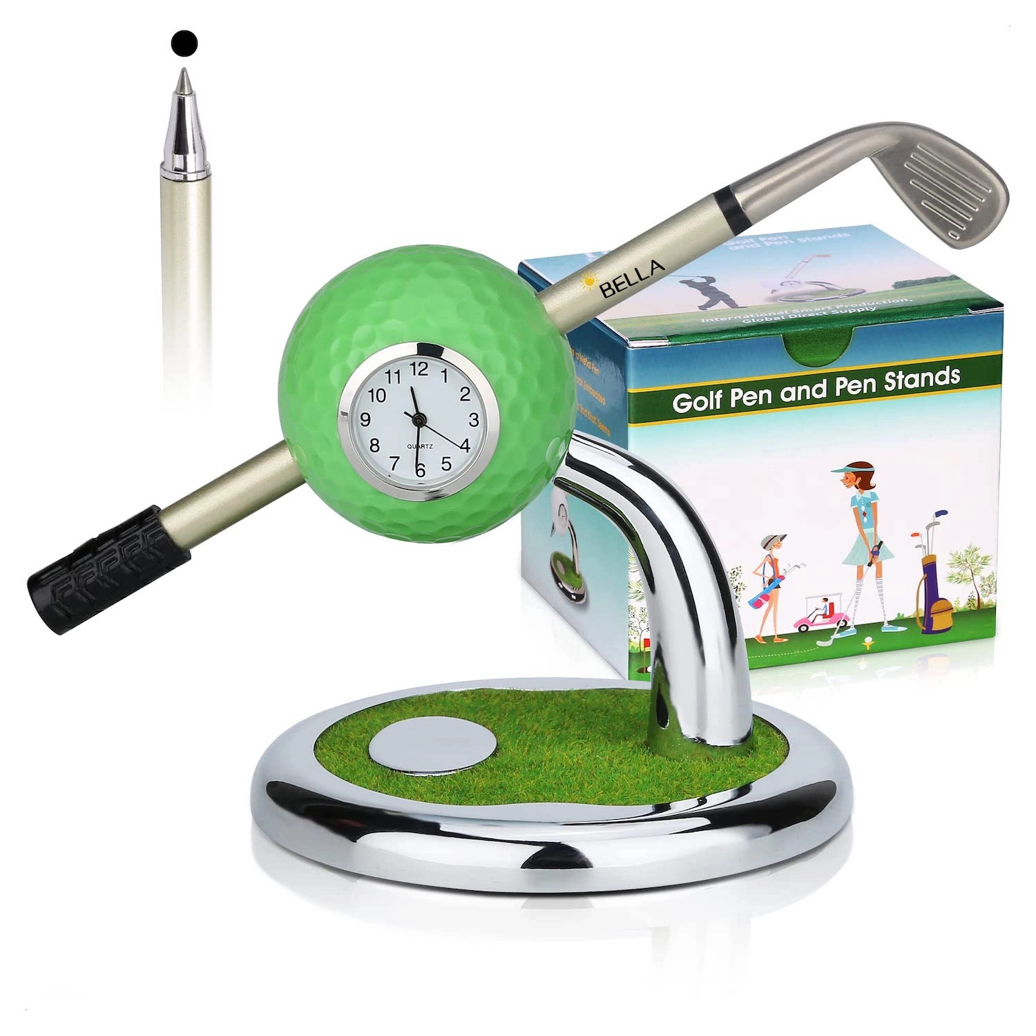 Golf Ball Pen Holder With Clock 1