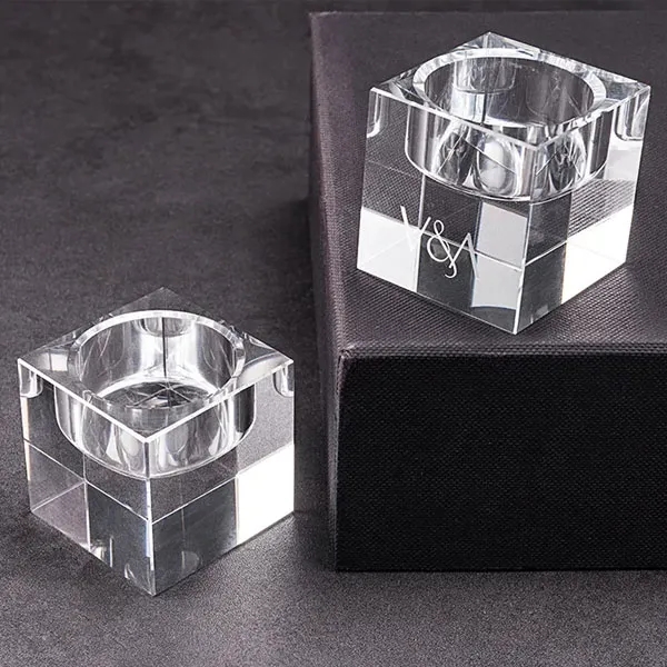 Engraved Square Crystal Tealight Candle Holders 12