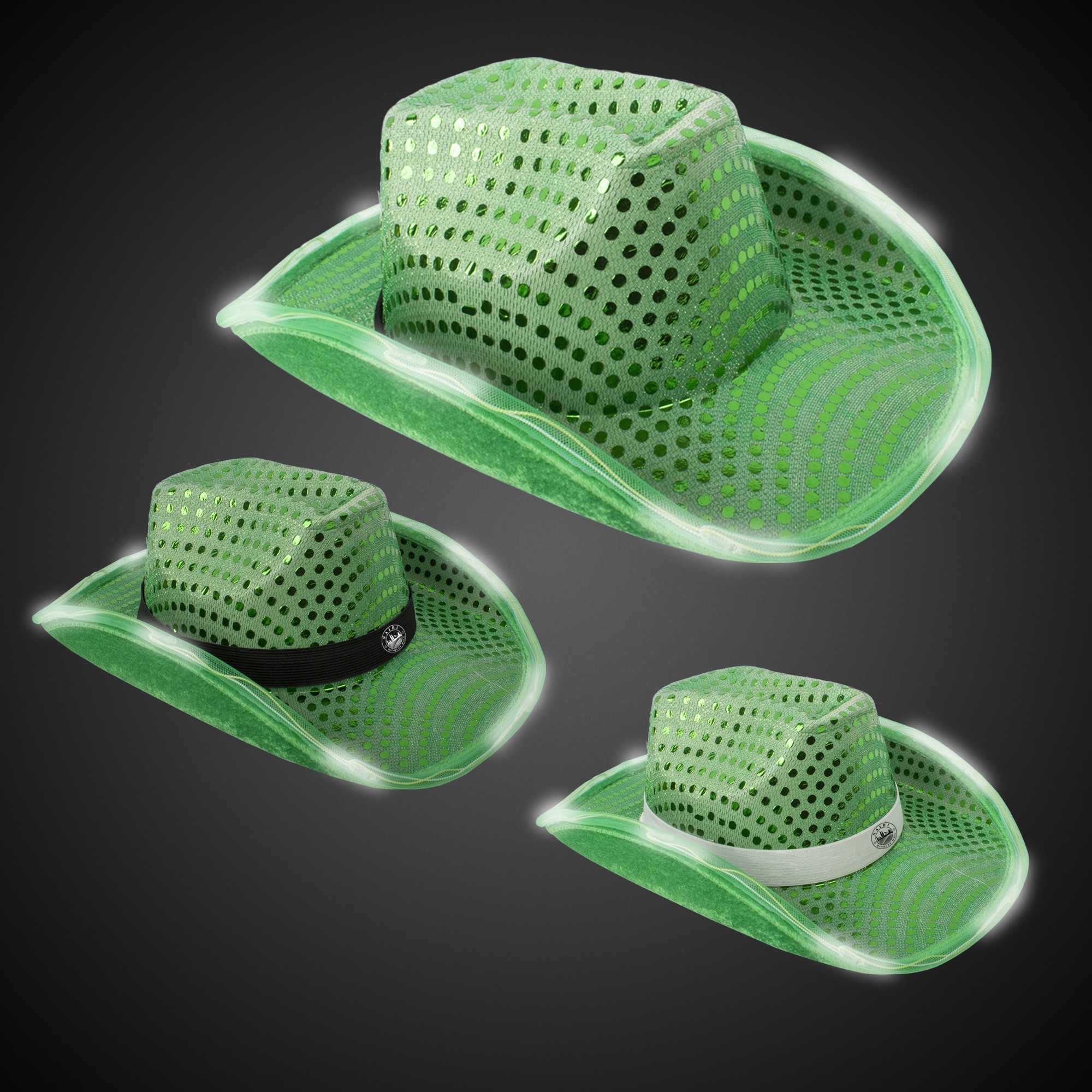 Green Light Up Sequin Cowboy Hat(Black Imprinted Band) 3