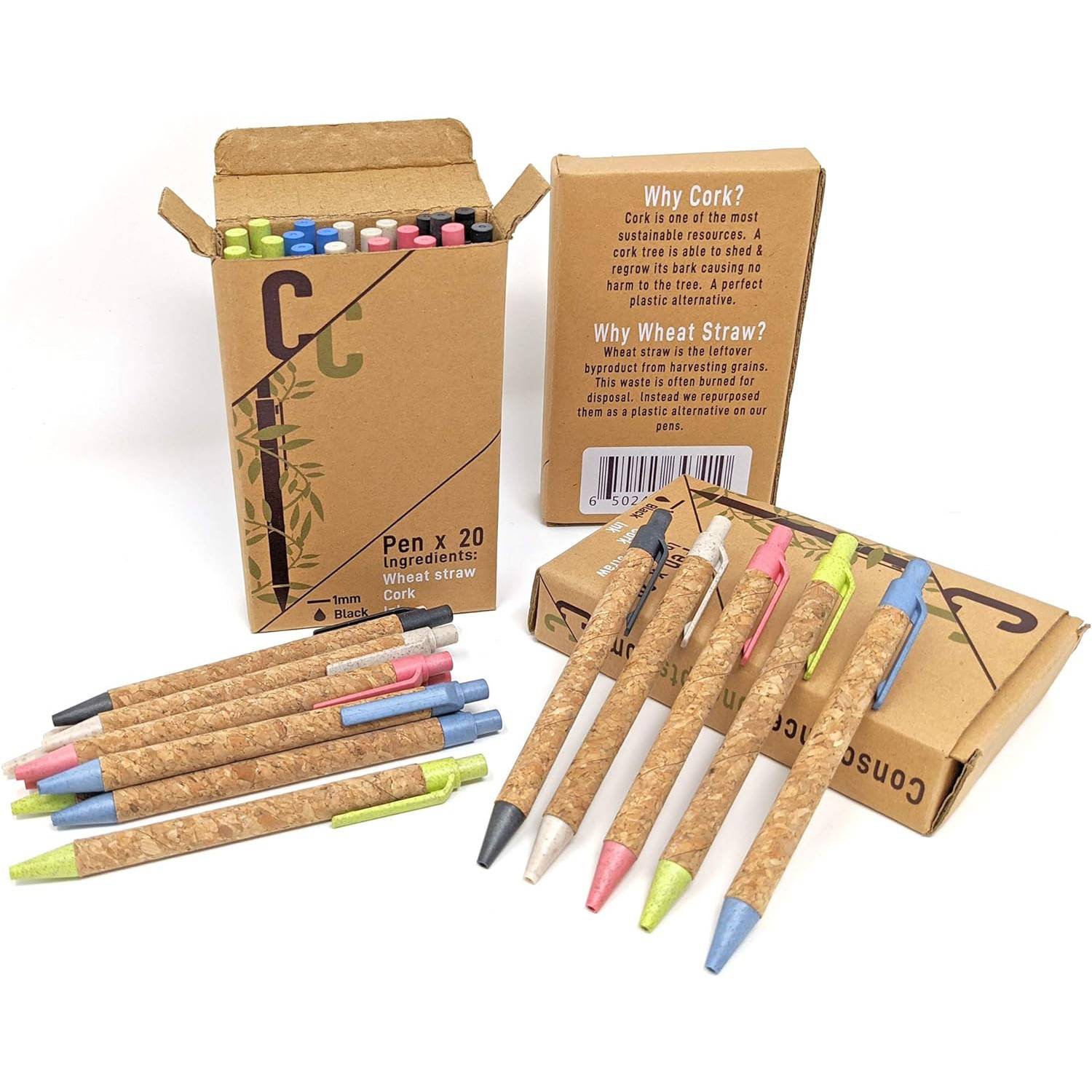Cork and recycled wheat straw Retractable Ballpoint Pen 4