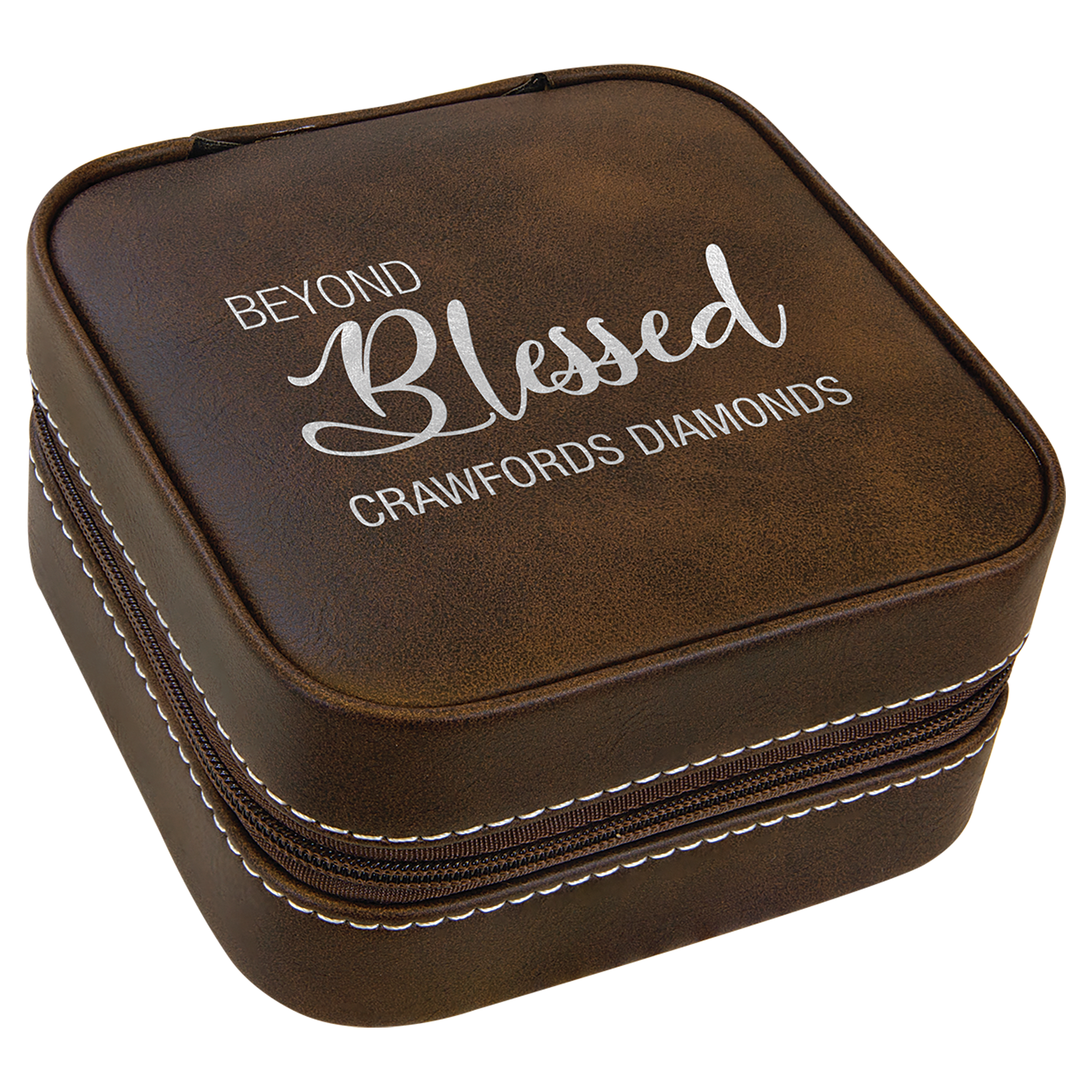 4" X 4" Laserable Leatherette Travel Jewelry Box With Tan Lining 7