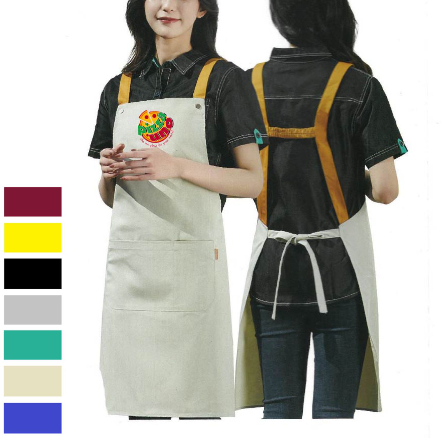 14 oz. Canvas Kitchen Apron w/ Brown shoulder Strap 1
