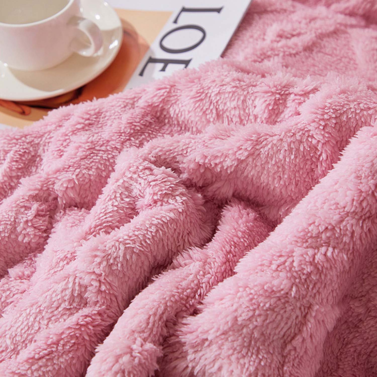 Thick Double-Layer Lamb Wool Jacquard Nap Office Blanket 5