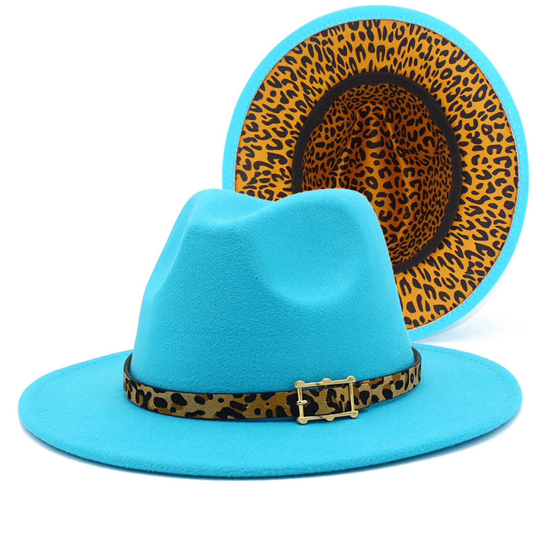 Leopard Print Colorblock Felt Fedora Panama Hat 10