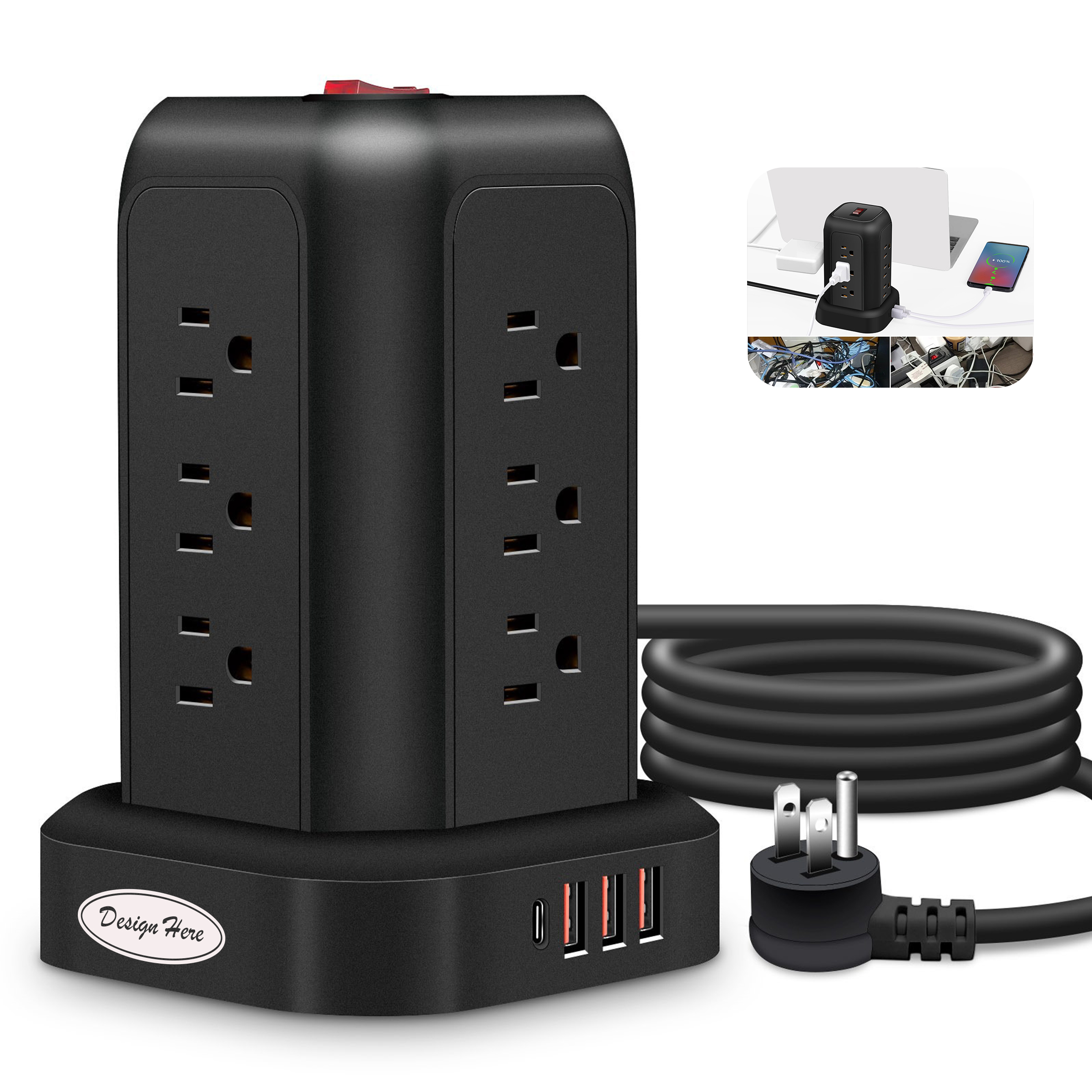 Surge Protector Strip ?C 12 Plugs + 4 USB Charging Ports 5