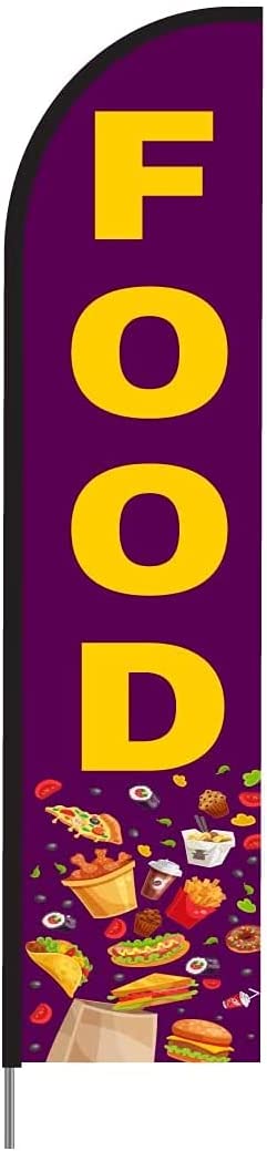 Food Feather Flag Swooper Banner Pole Kit Outdoor Restaurant Businesses and Store Sign Display, 15ft 4