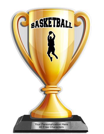 Acrylic Trophy: 6" Cup, BASKETBALL Design, 3x5" Bl 2