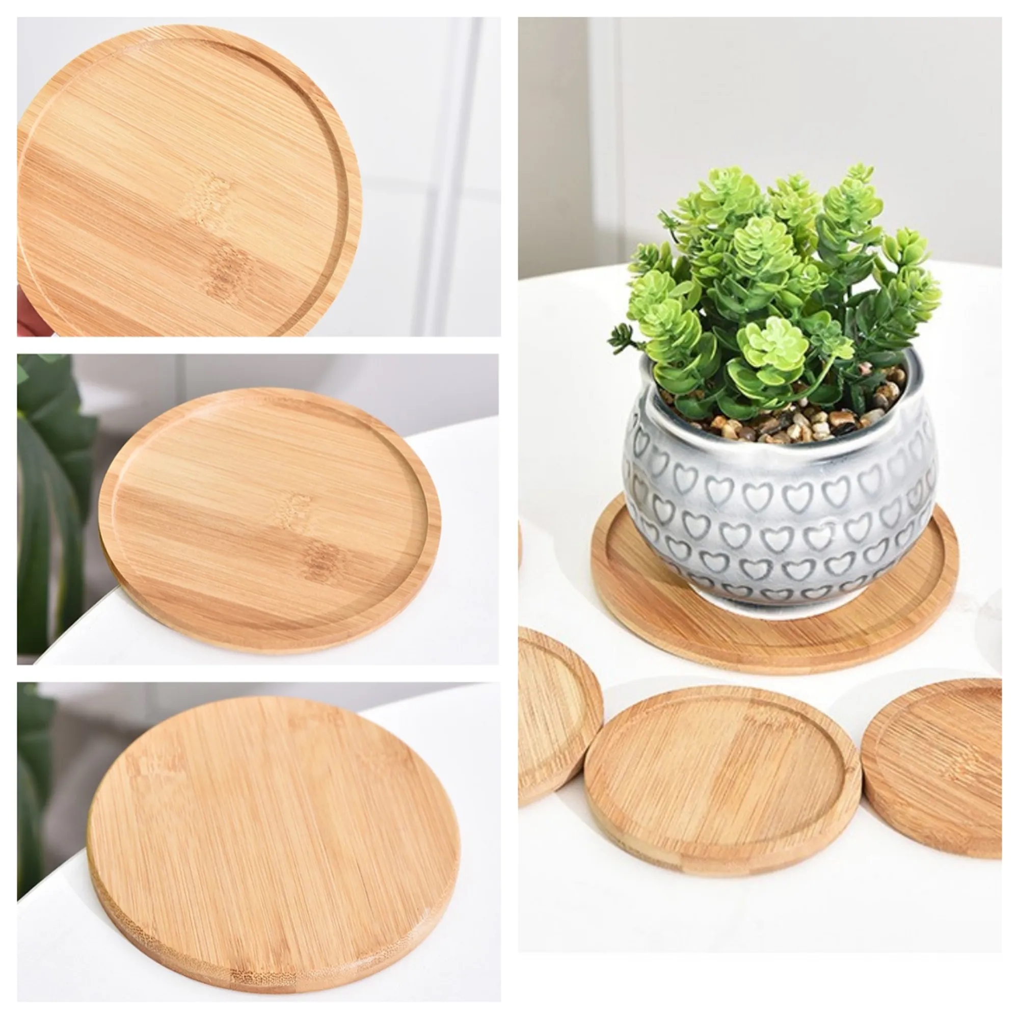 Bamboo Saucer Tray for Plants - Leakproof 2