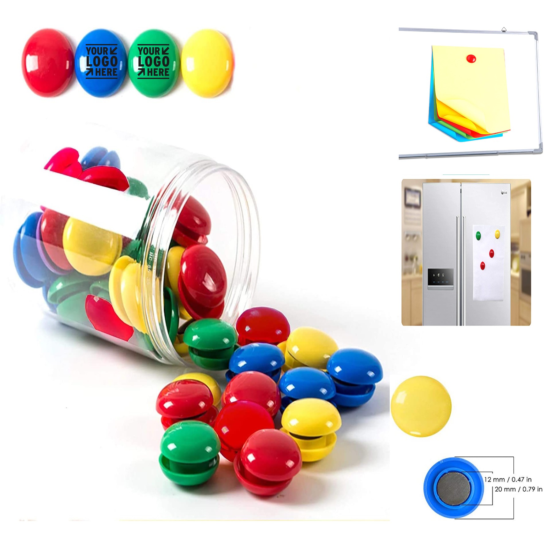 80 Pack 20 mm Round Plastic Covered Magnetic Buttons 1