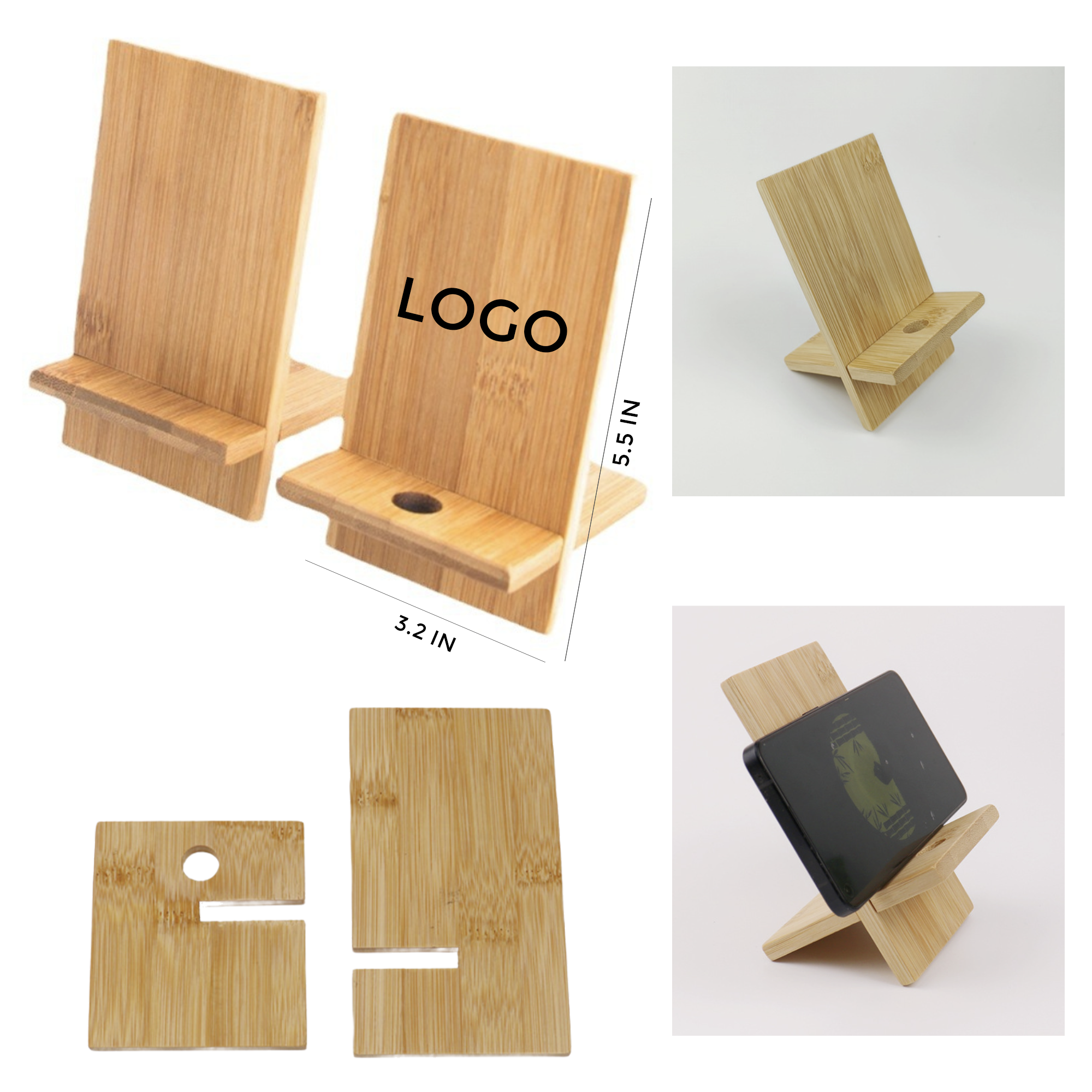 MOQ 10 PCS Lightweight Bamboo Portable Cell Phone Holder 2