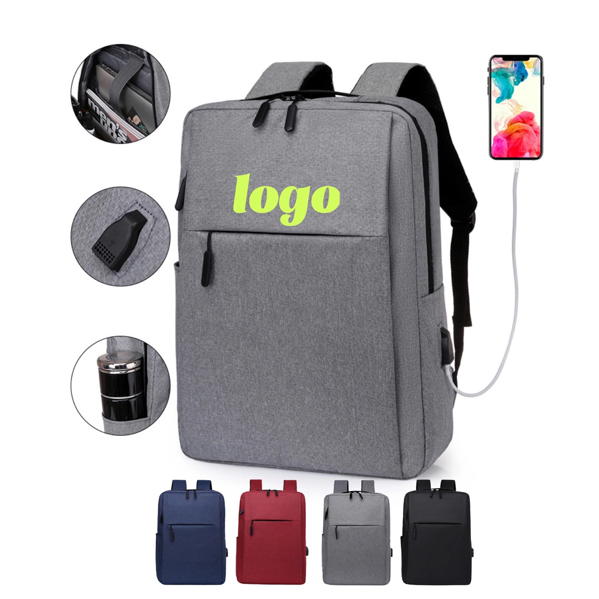 MOQ50 Business Work Travel Backpack Laptop With USB Charging 5