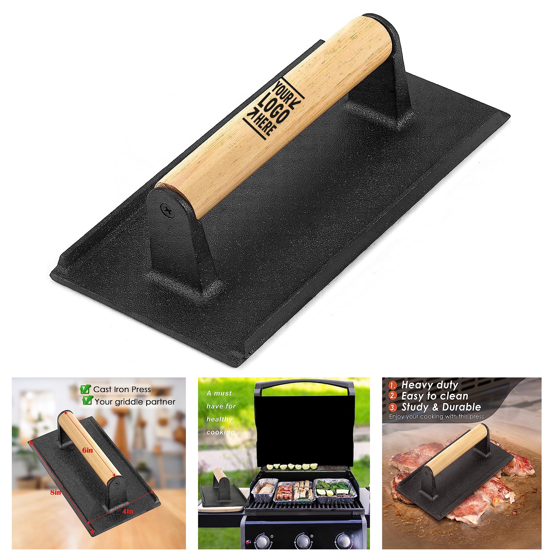 8 x 4 inches Bacon Hamburger Press for Griddle Flat Top Teppanyaki 2