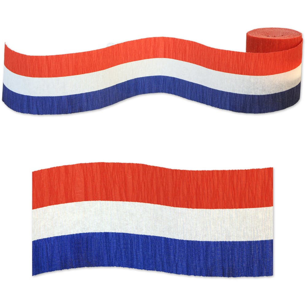 Patriotic Crepe Streamers - Red White Blue 2.5" x 30', custom team spirit item with logo imprint 2
