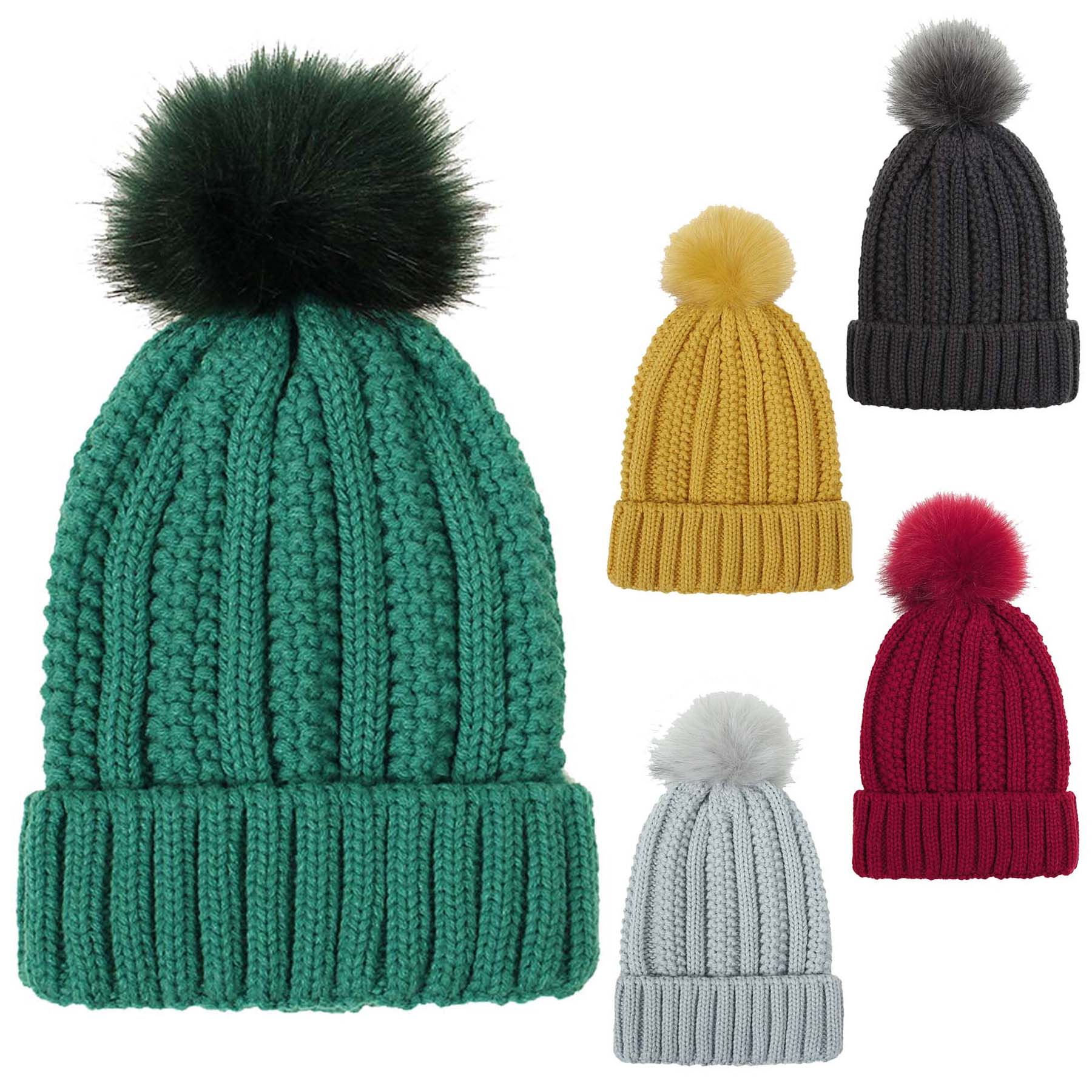 Knitted Ribbed Wool Ball Hat 1