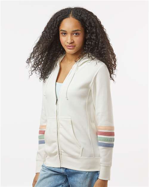 Women's Striped Sleeves Full-Zip Hooded Sweatshirt - W22732 21