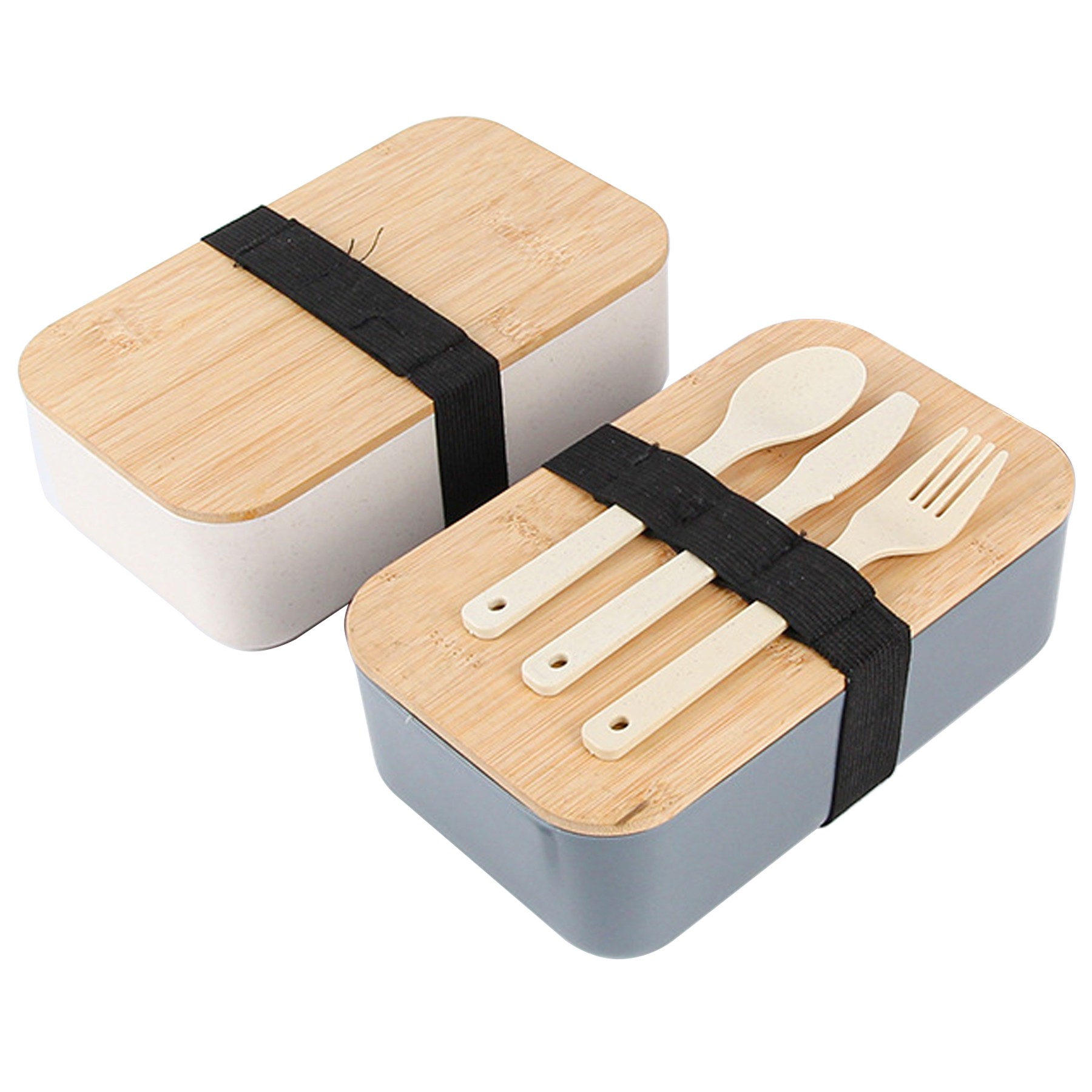 Wheat Straw Lunch Box With Nature Bamboo Lid And Utensils 4