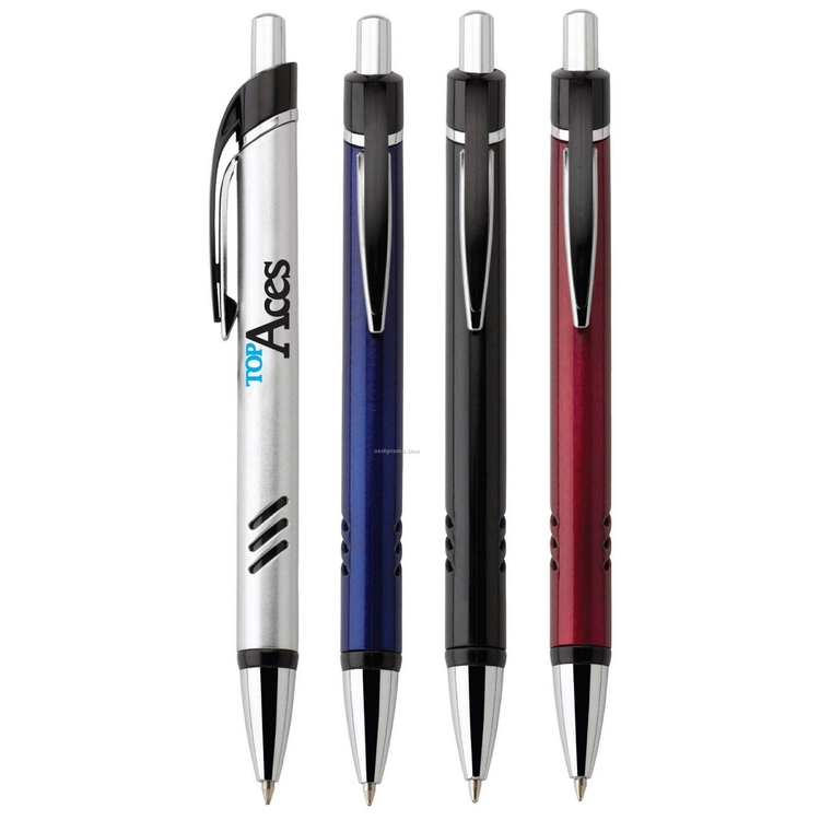 SM00084 - Ballpoint Pen with 2 Tone Clip & Slanted Grip Accents