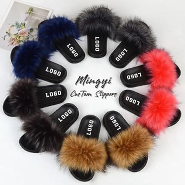 2024 Autumn Winter Fashion Raccoon Women's Fox Faux Slippers 1