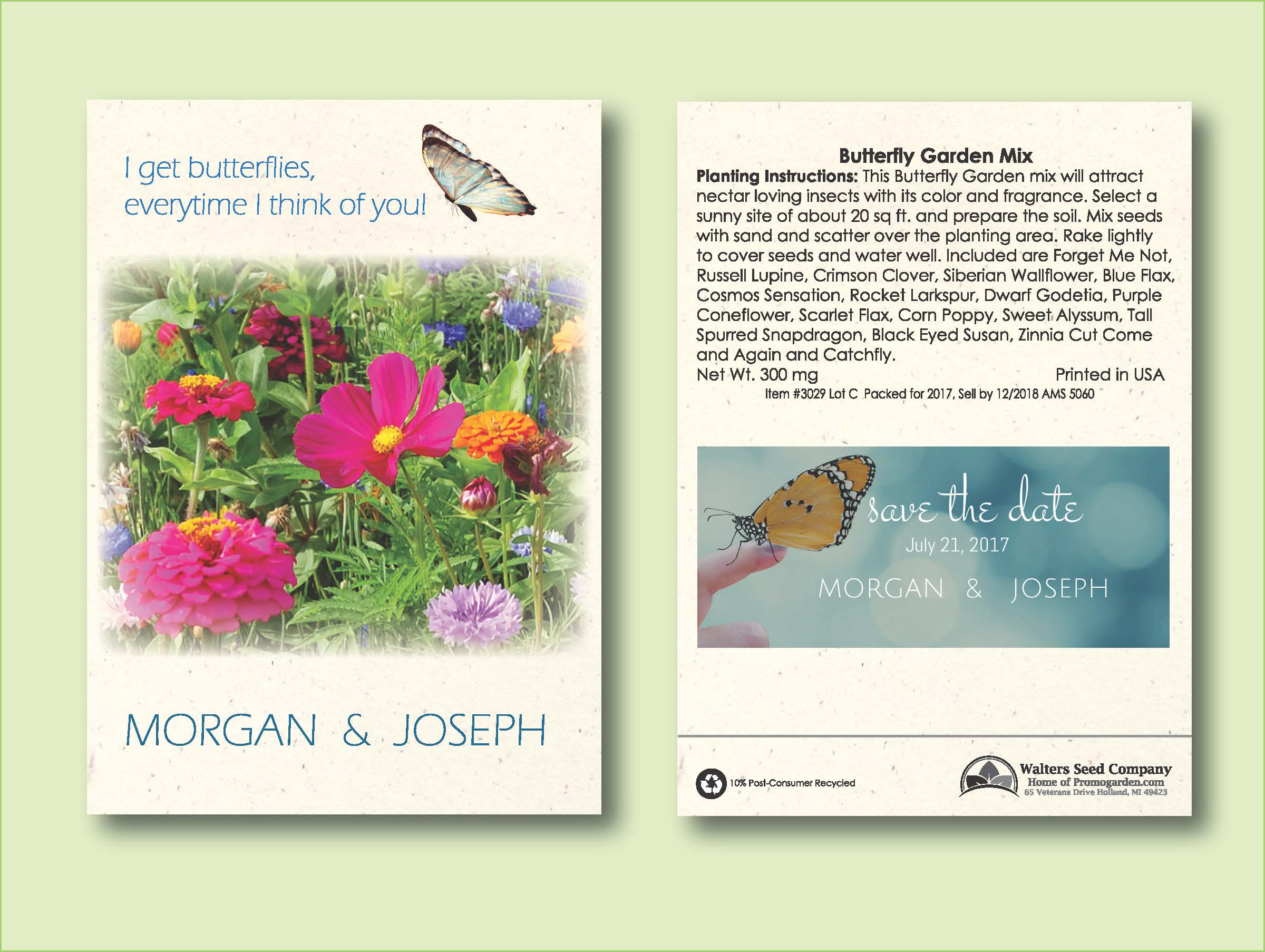 Butterfly Garden Mix Flower Seed Packet - Size 3.25" x 4.5" 1