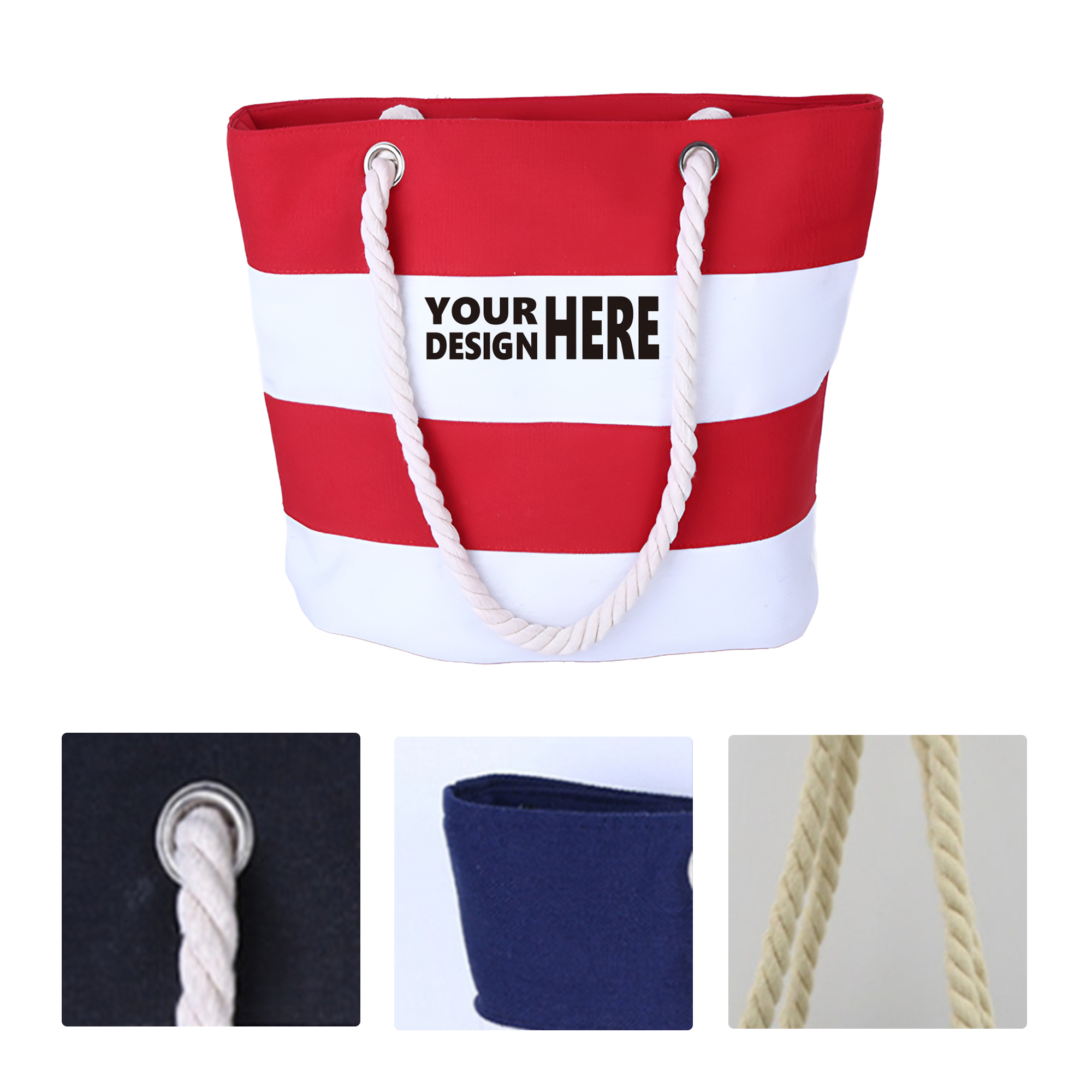 MOQ50 Personalized Striped Canvas Tote Bag For Beach, custom tote bag with logo imprint 2