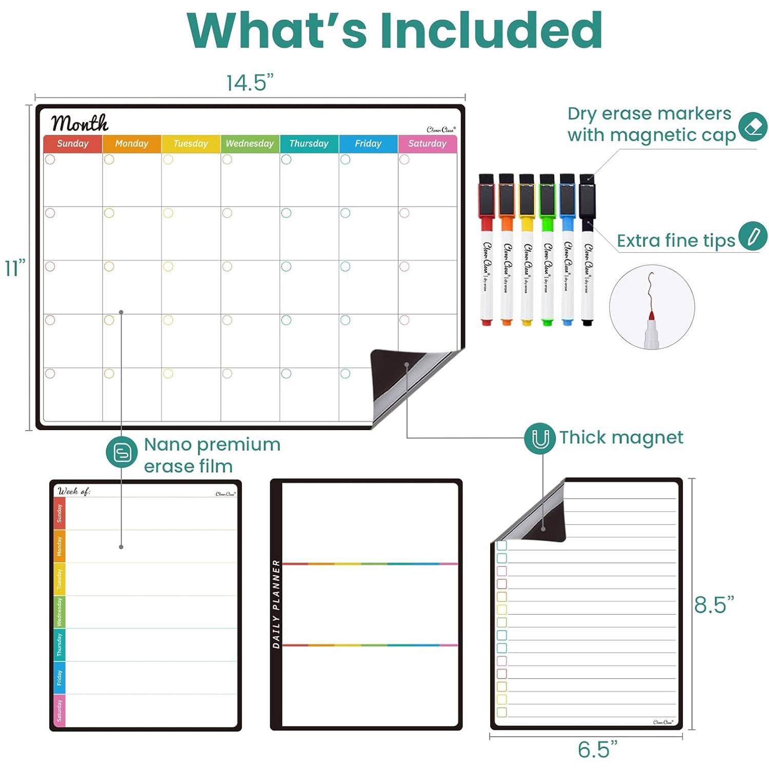PVC Reusable Whiteboard Calendar Planner Fridge Magnets 4
