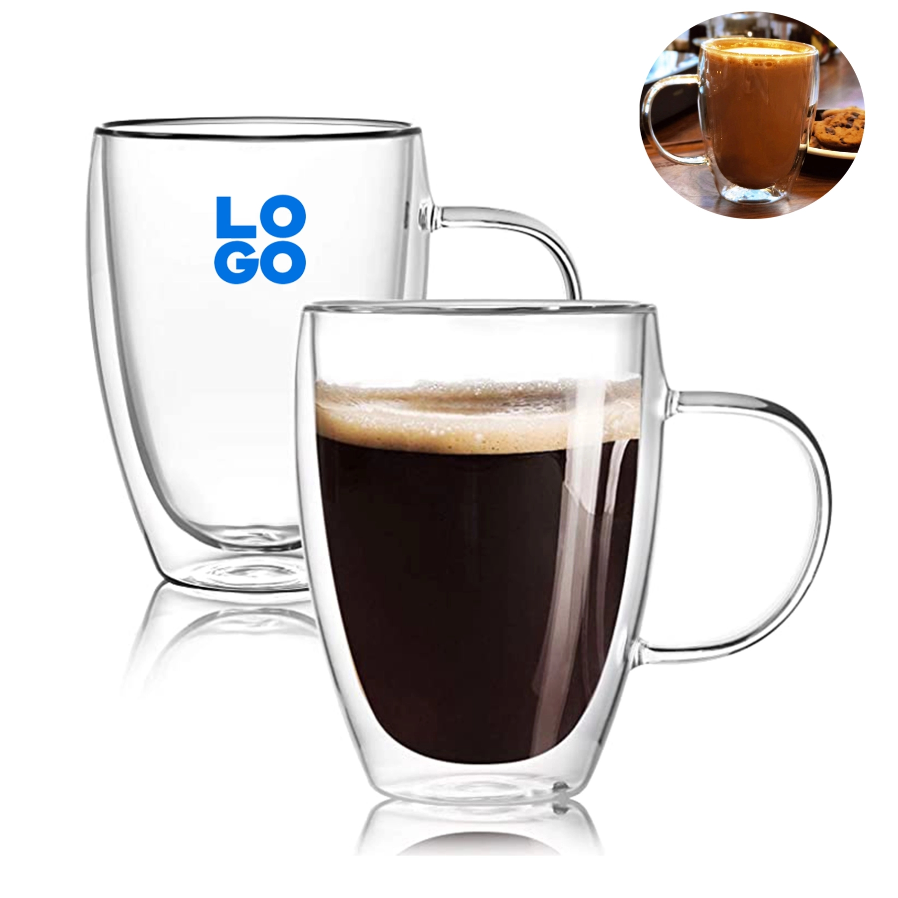 12oz Double Walled Glass Coffee Mugs 1
