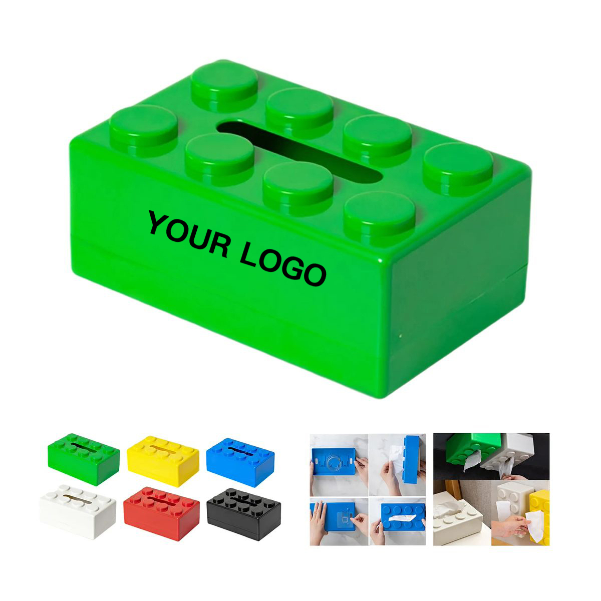 Plastic Tissue Box with Building Block Style Exterior 12