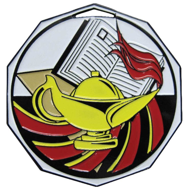 Book & Lamp Decagon Colored Medallion (2")