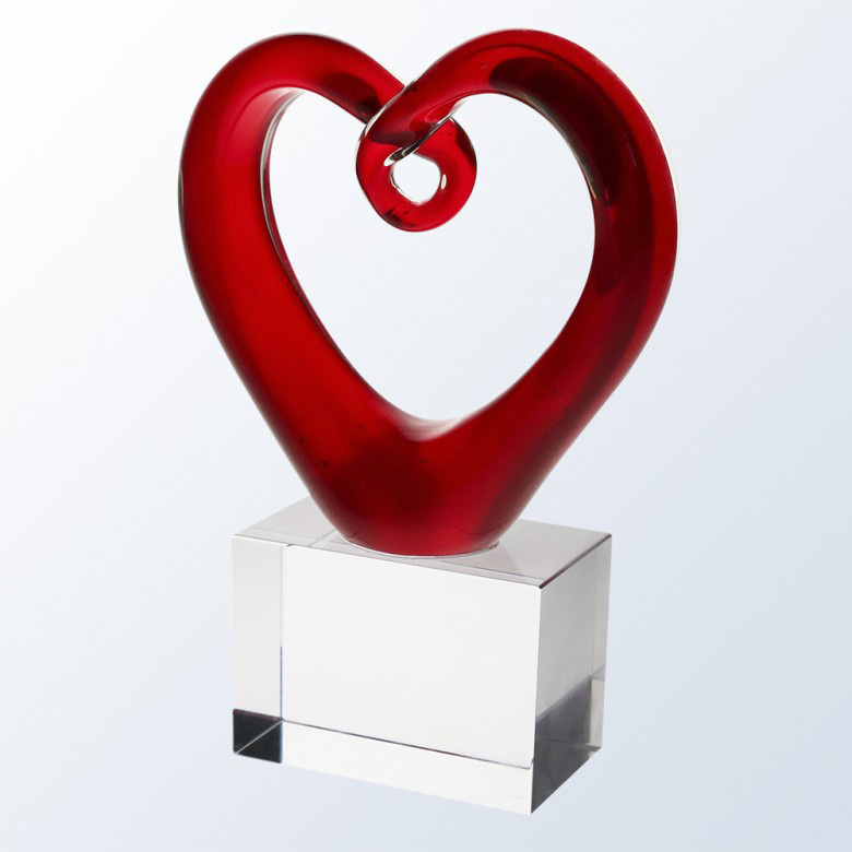 Red Hearted Art Blown Glass Award on Clear Base 1
