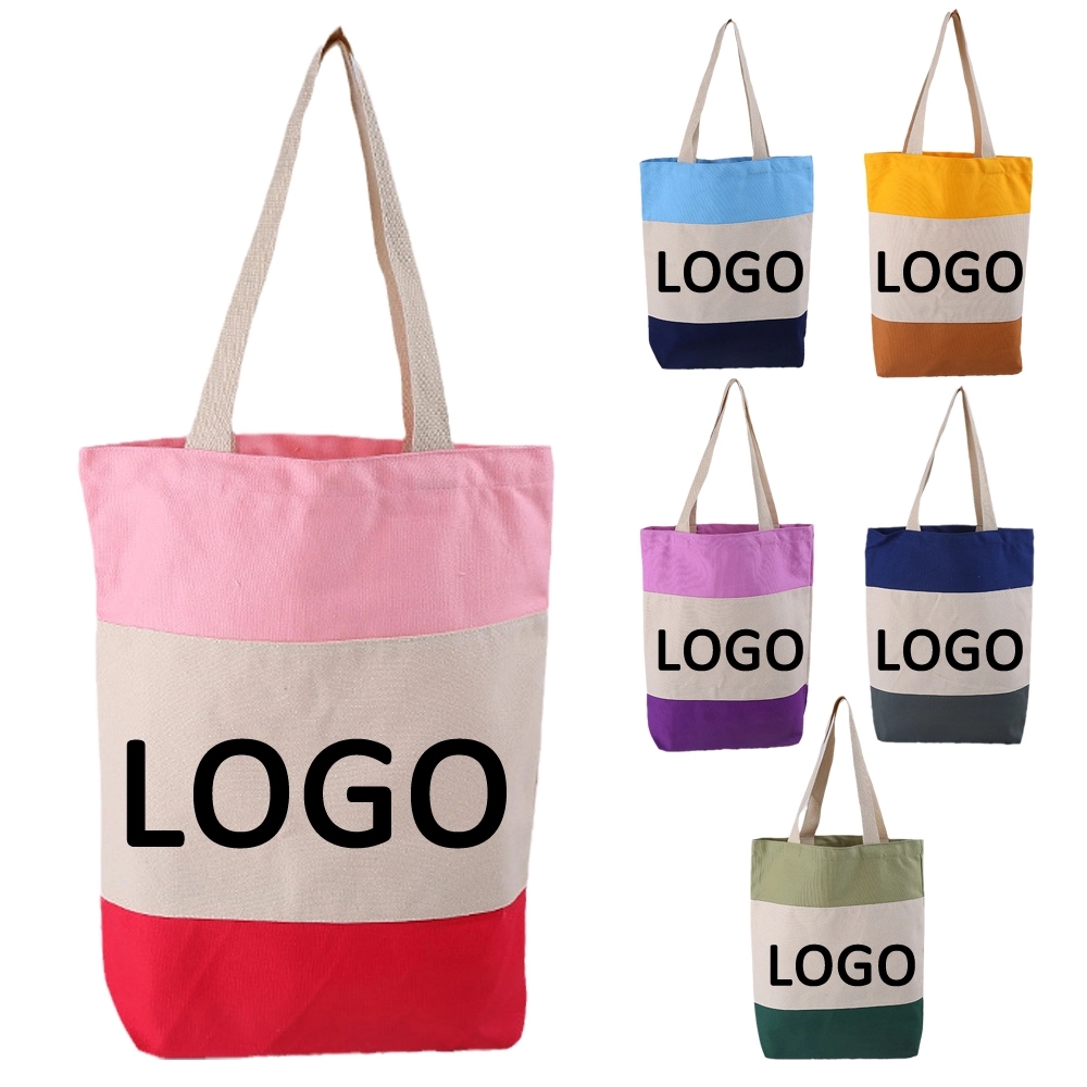 Custom Color-Blocking Canvas Shopping Handbag & Tote Bag 7